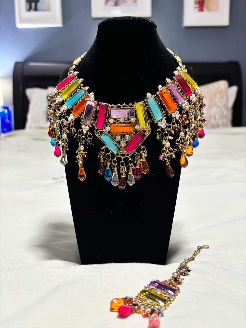 Multicolor Crystal Fringe Statement Necklace - Women